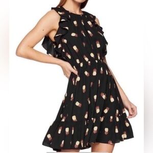 Kate Spade Black Pineapple Ruffle Mini Dress